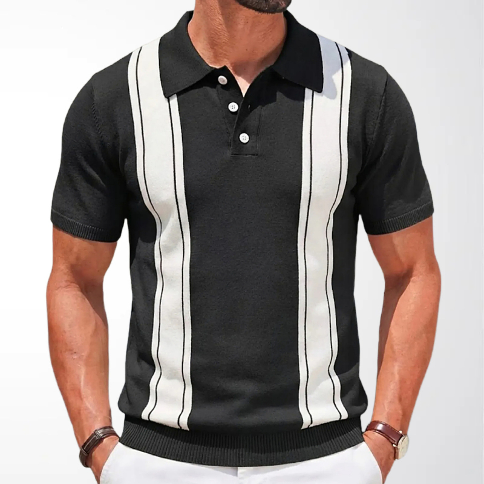 Summer Mens Clothing Knit Short Sleeve Polo Shirt Casual Streetwear Lapel Button Down Cardigan Breathable Tops 250214