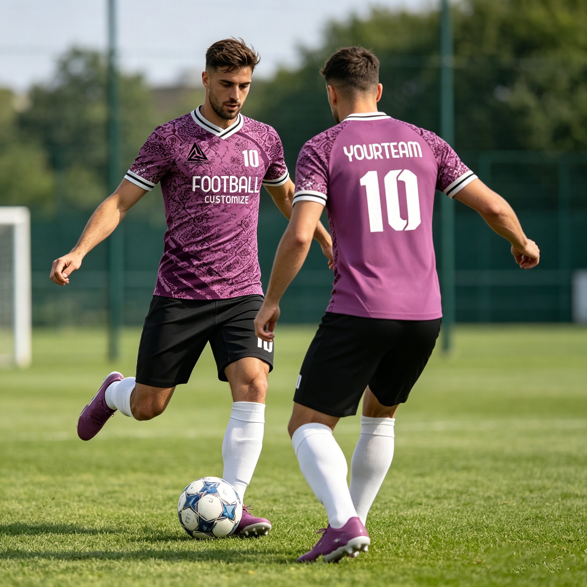 Custom Soccer Jersey Set Men Purple Camo Football Uniform with Shorts Personalized Name Number Breathable Quick Dry Team Kit - view 5