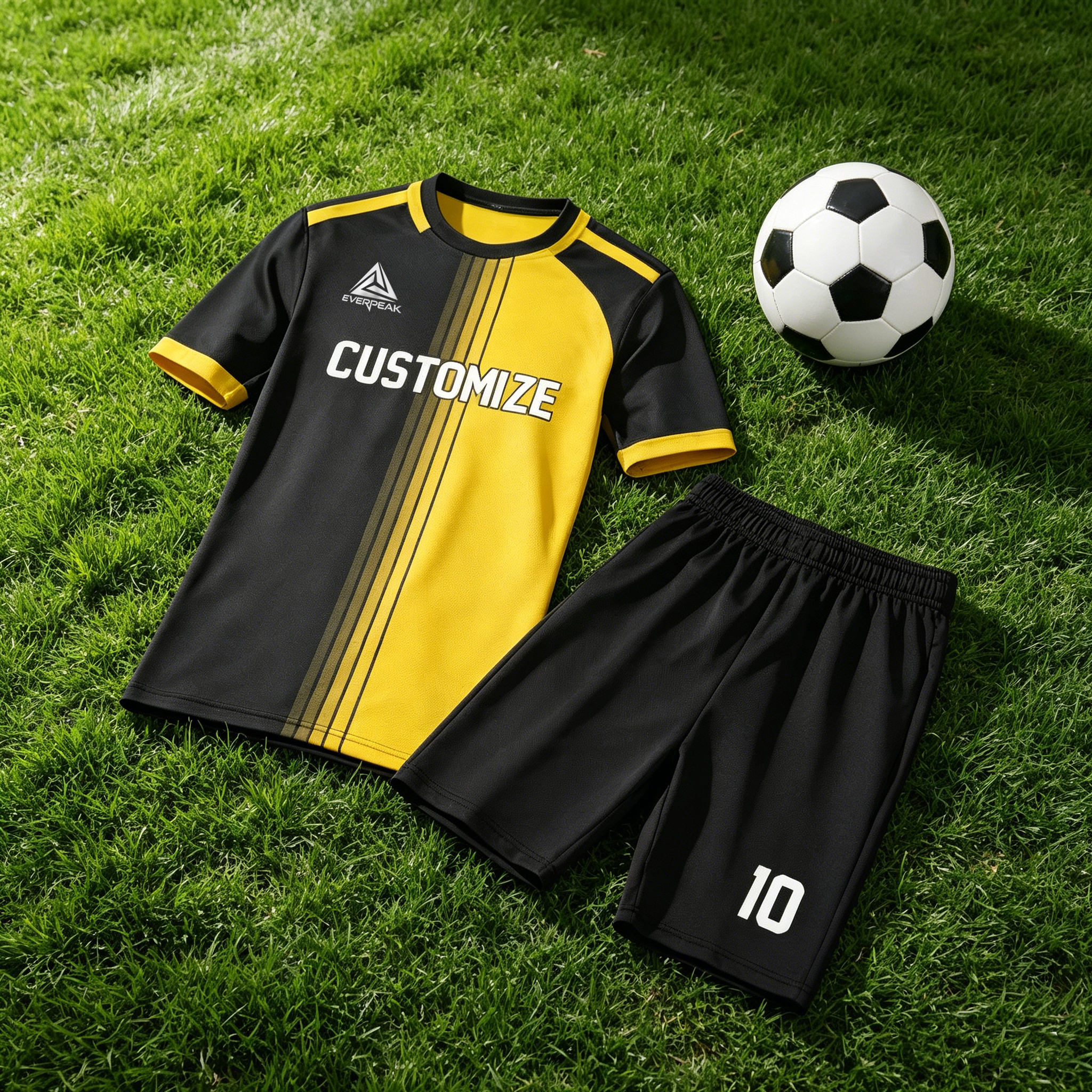 Custom Soccer Jersey Set Men Black Yellow Split Football Uniform with Shorts Personalized Name Number Breathable Quick Dry Team Training Kit - view 3
