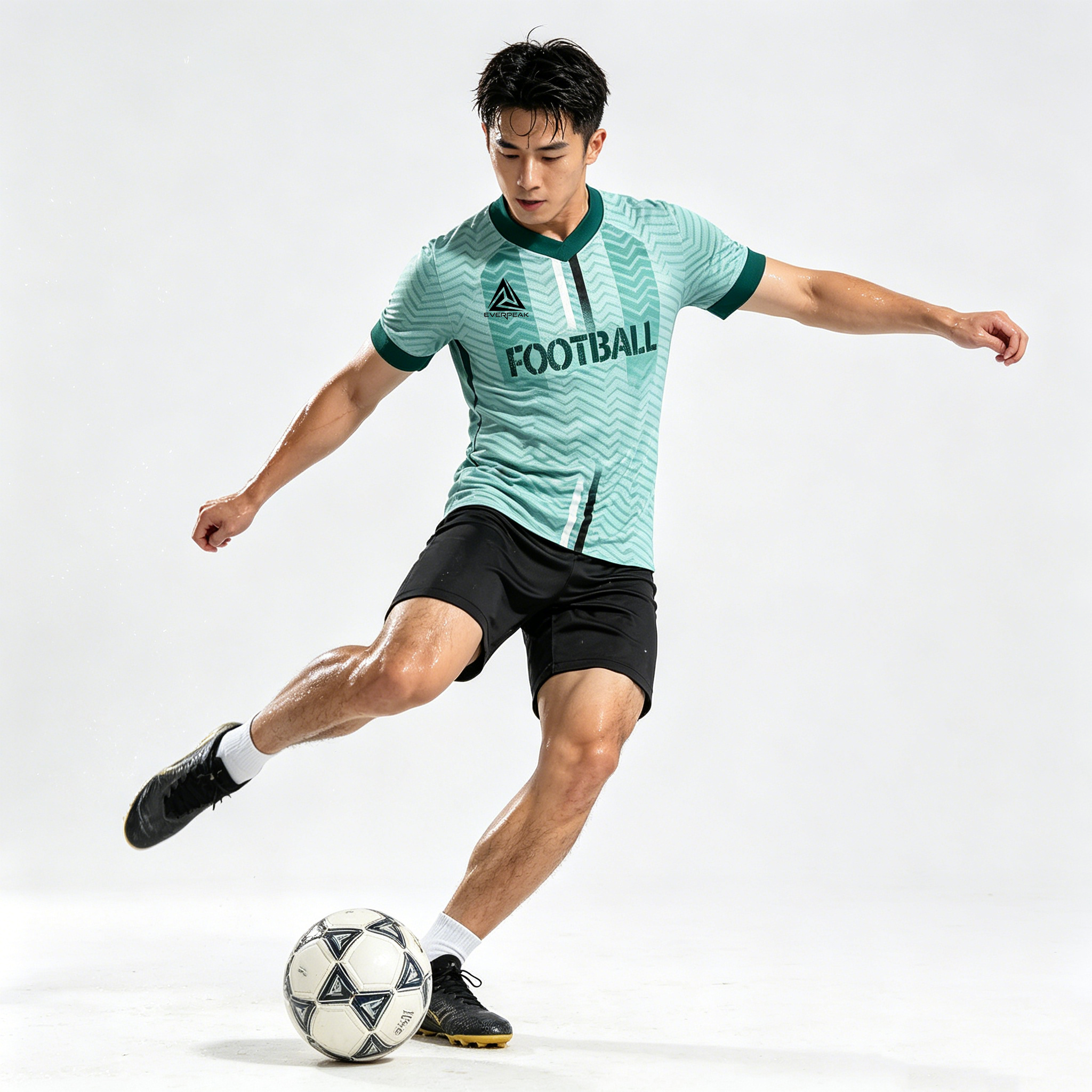 Custom V Neck Center Line Soccer Uniform Set Breathable Polyester OEM Football Jersey Shorts for Team Matches - view 3