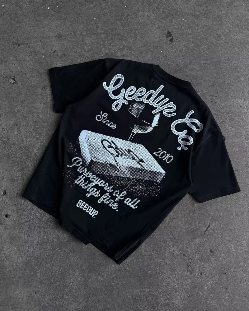 Men's T Shirts Harajuku Retro Streetwear T-Shirt With Geedup Japanese Tees KANJI LETTERING Graphic Vintage Mens Clothing For Summer