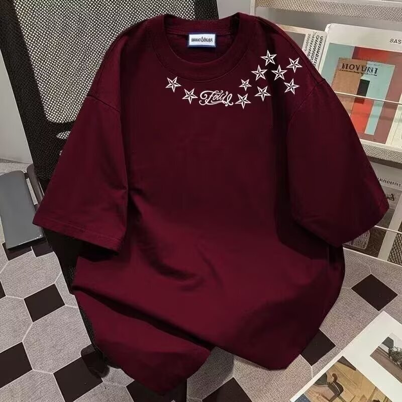 Luxury Men's Top Designer T-shirt Loose Oversized Slimming Stretchy Comfortable Short Sleeved American Retro Pentagram Print Outdoor Casual Fashi