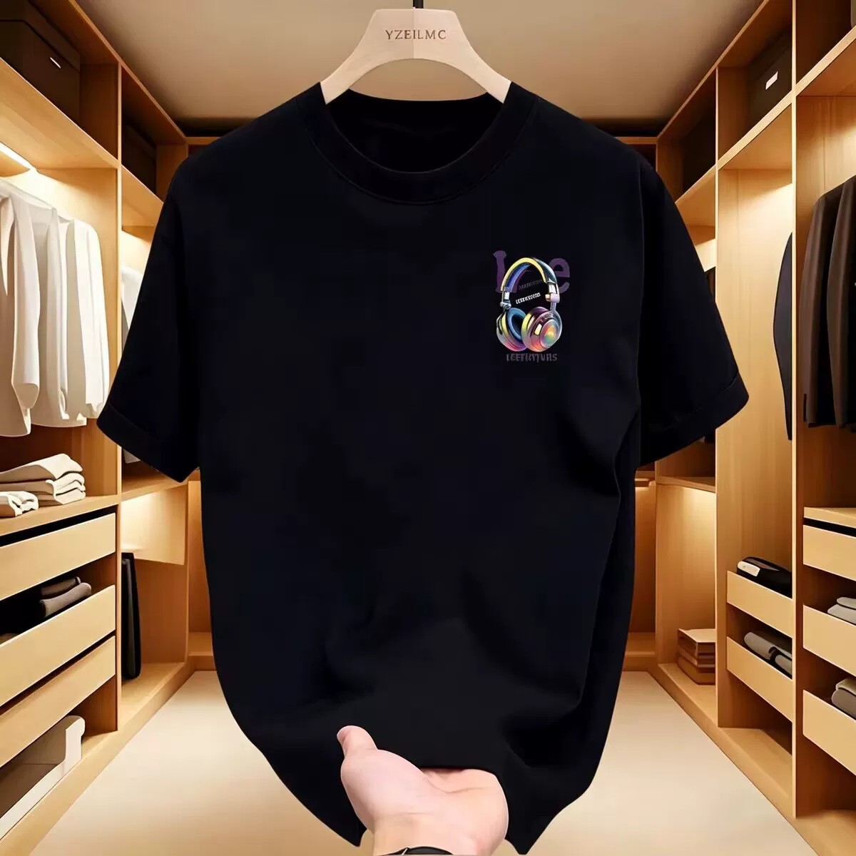 American-style Light Luxury 2026 New Summer Printed T-shirt, Unisex Loose Versatile Tee with Headphone Print