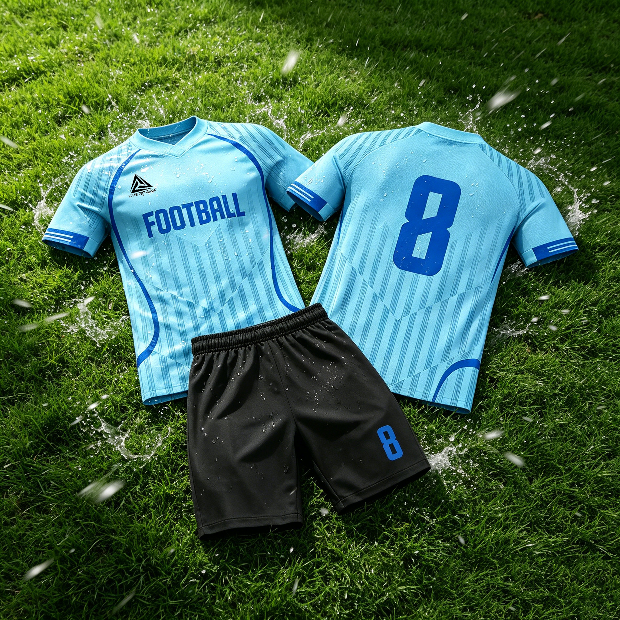 Custom Vertical Line Soccer Uniform Set Breathable Polyester OEM Football Jersey Shorts for Team Matches - view 4