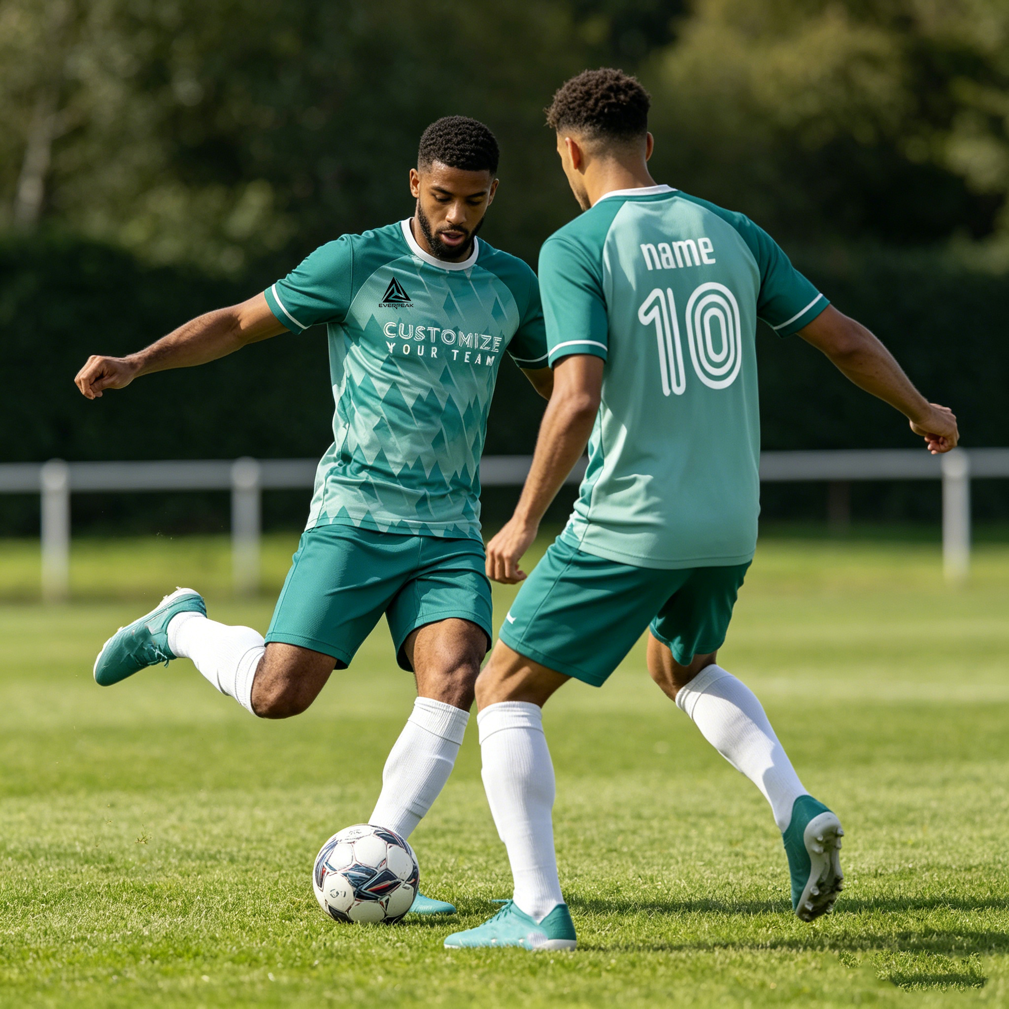 Custom Team Name Number Soccer Jersey Set Men Teal Ombre Geometric Football Uniform Quick Dry Team Training Sportswear for Adults - view 6