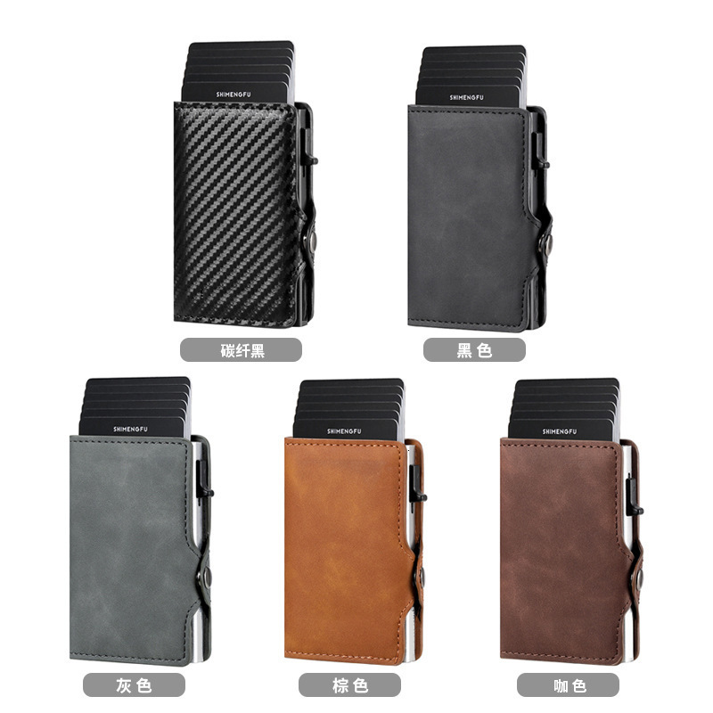 New RFID leather and aluminum alloy side-push card holder wallet anti-scan metal card case A006 260423
