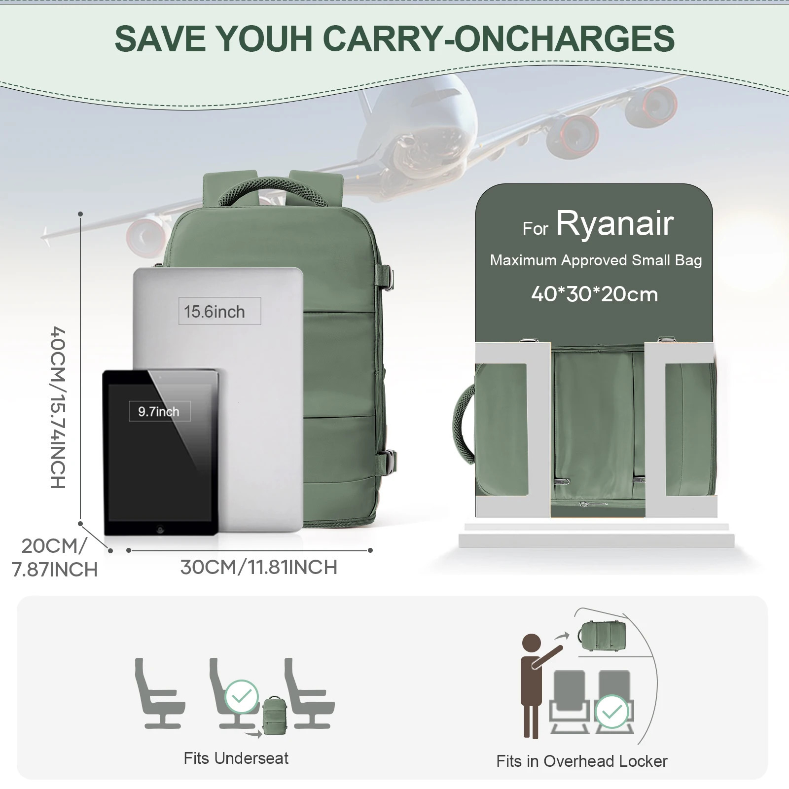 Ryanair Backpack 40x30x20 Cabin Bag Travel for Men Women Hand Luggage Leisure Laptop mochila para viaje cabina y260615 - view 3