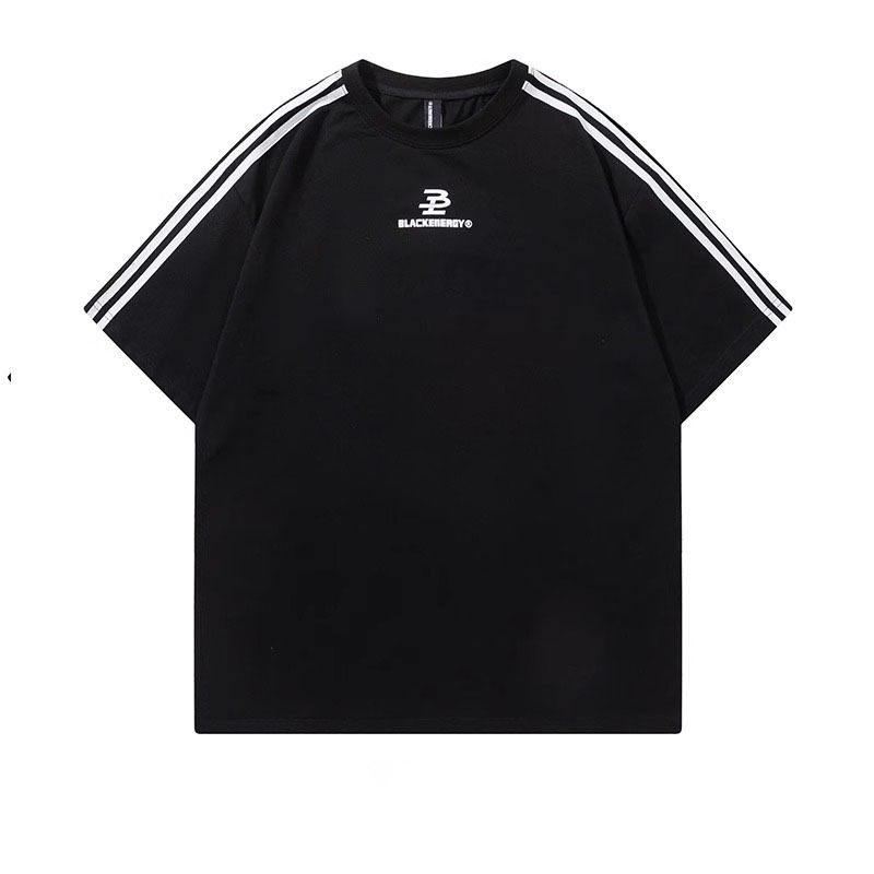 2026 Summer Unisex 3-Stripes T-Shirt, American High Street Oversized Crew Neck, Sporty Letter Print Short Sleeve, Casual Couple Tops