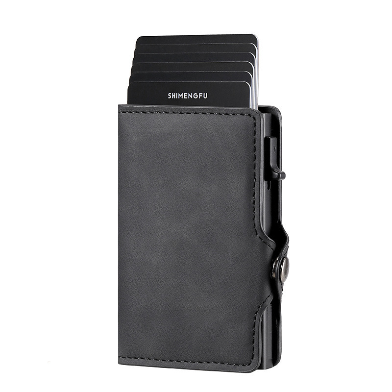 New RFID leather and aluminum alloy side-push card holder wallet anti-scan metal card case A006 260423