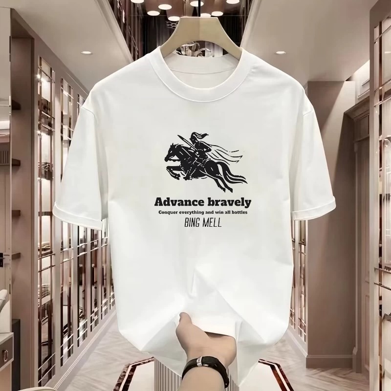 2026 Summer American Vintage Horse T-Shirt, Men's Loose Fit Heavyweight Short Sleeve, Lazy Casual Literary Streetwear Plus Size Tee