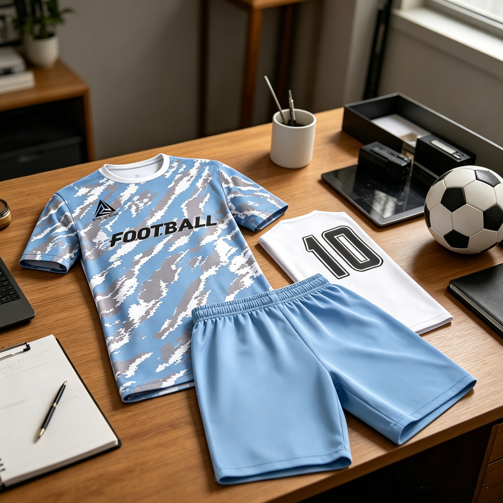 Custom Name Number Soccer Jersey Set Men Blue White Camo Pattern Football Uniform Quick Dry Team Training Sportswear for Adults - view 5