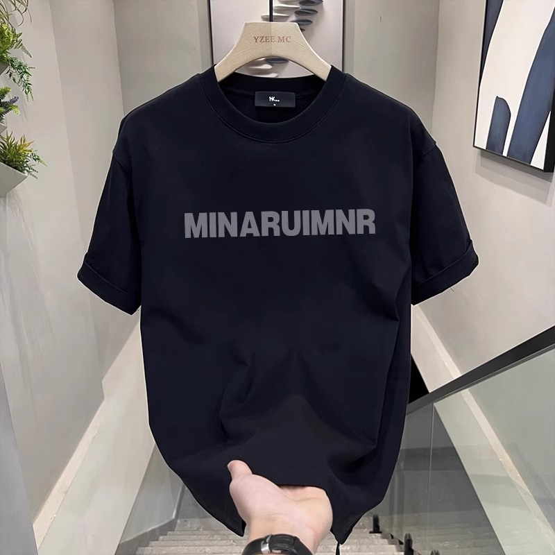 2026 Letter Print Men's Short Sleeve T-Shirt, Summer Pure Cotton Loose Casual Heavyweight Top
