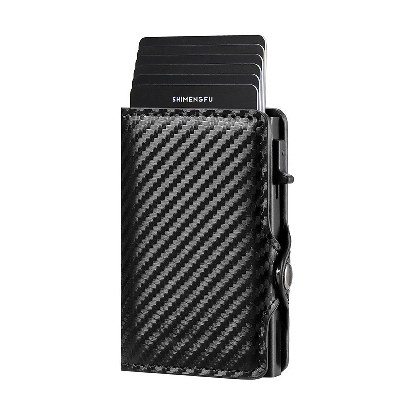 New RFID leather and aluminum alloy side-push card holder wallet anti-scan metal card case A006 260423