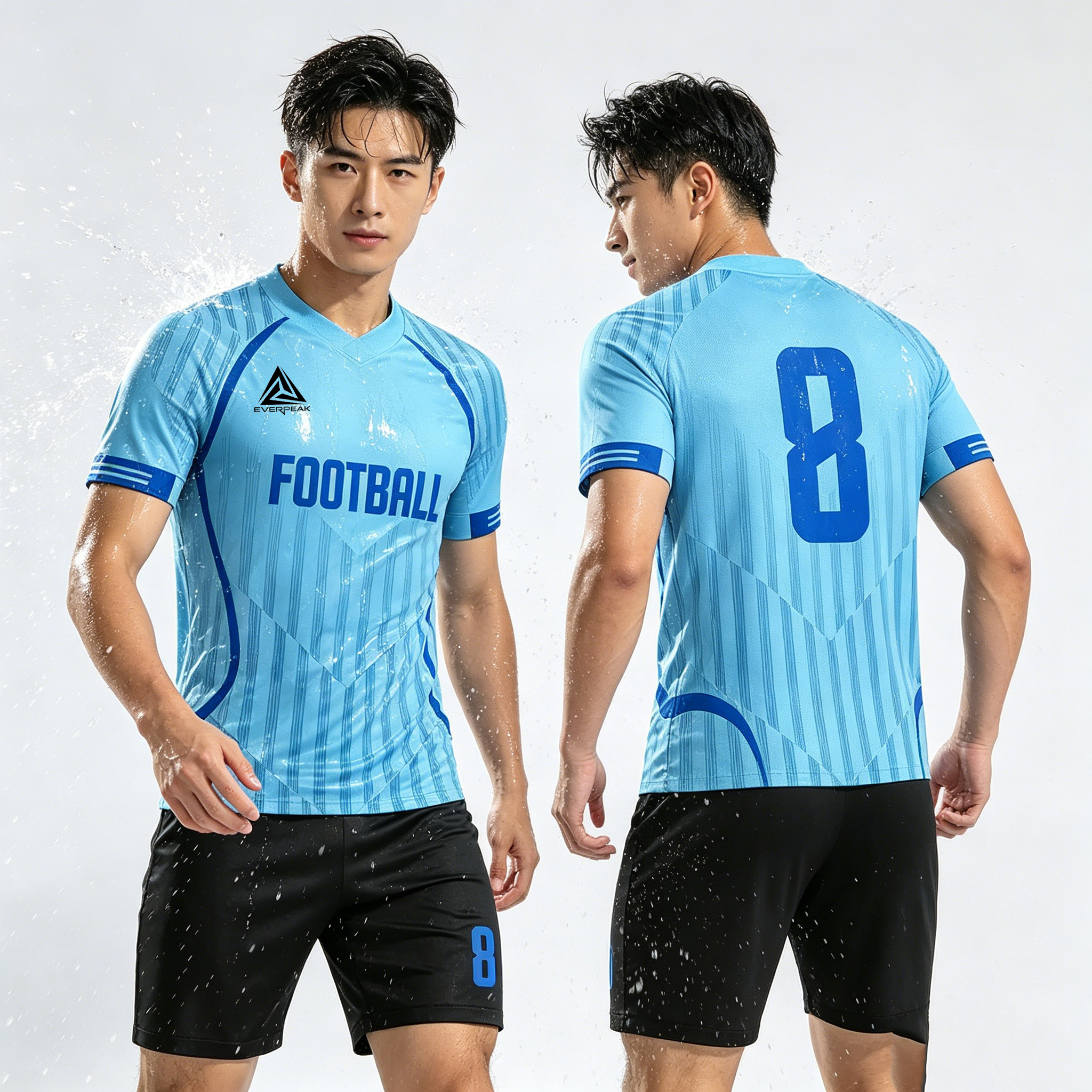 Custom Vertical Line Soccer Uniform Set Breathable Polyester OEM Football Jersey Shorts for Team Matches - view 5