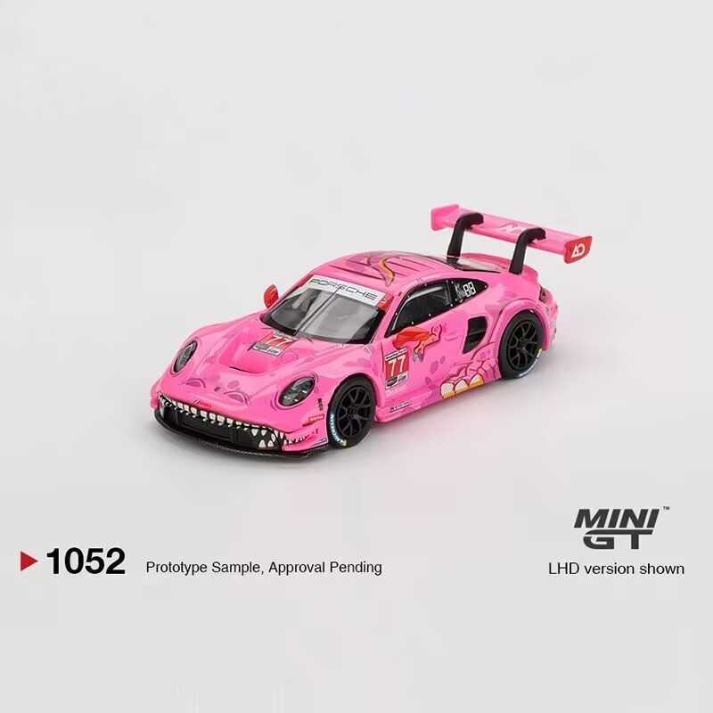 MINIGT 1:64 #1052 Porsche 911 GT3 R Pink Dinosaur RACING 2024 IMSA ROAD AMERICA Car Alloy Model Miniature Diecast Collection Toy L260526
