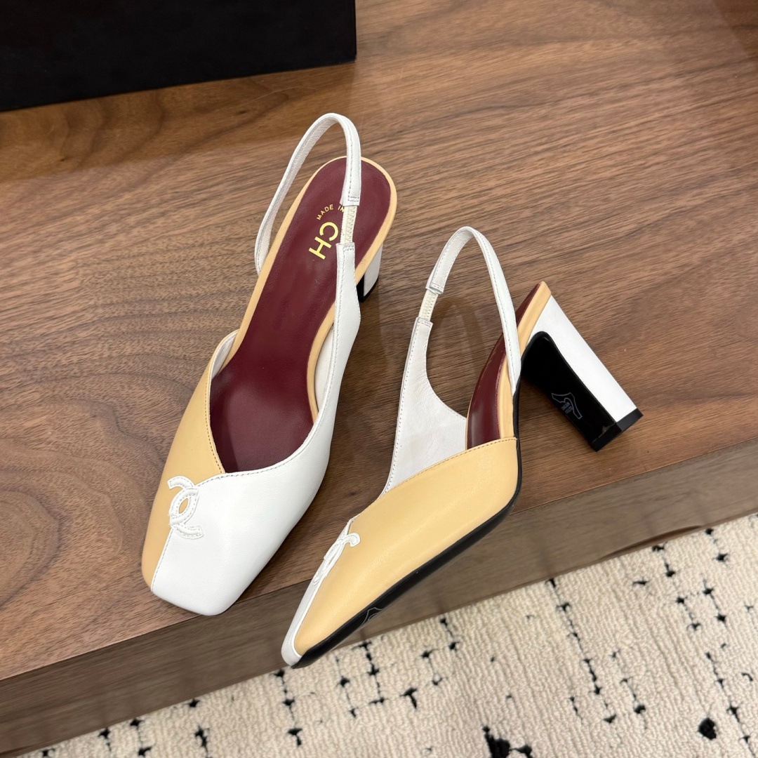 Designer Heels Sandali Donna CC Logo Slingback Bicolore Mary Jane Con Tacco Lar…