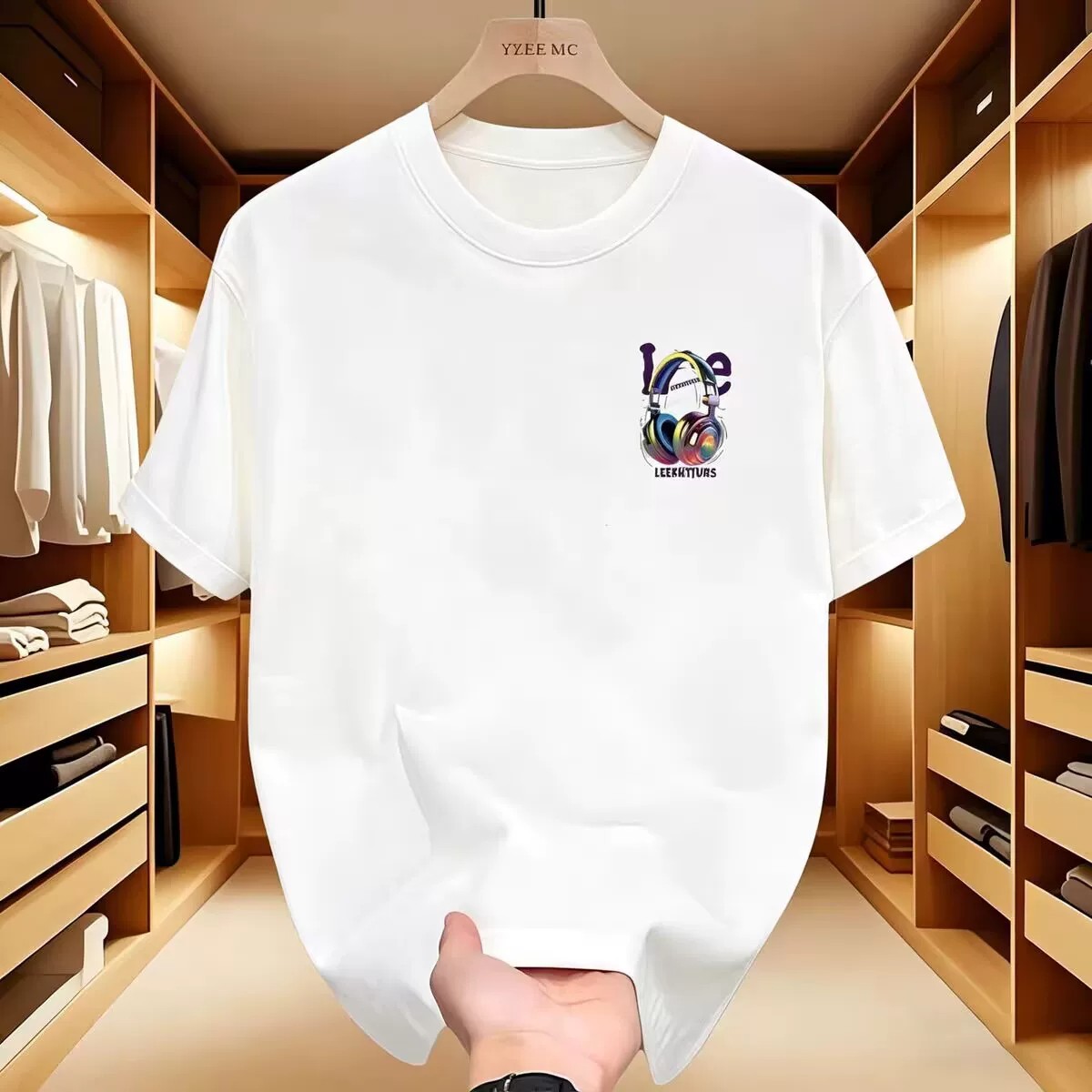 American-style Light Luxury 2026 New Summer Printed T-shirt, Unisex Loose Versatile Tee with Headphone Print