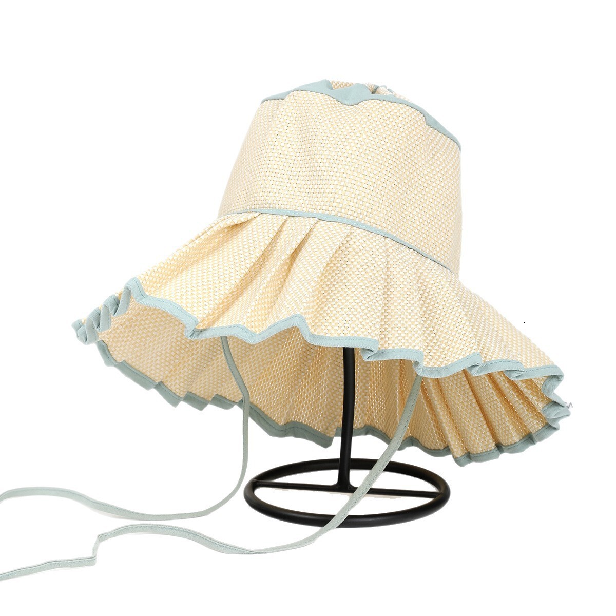 Designer Bucket Hat For Womens Sun Hat Straw Hat Retro Pleated Foldable Large Brim Sun Protection Beach Hat For Spring Summer Outings