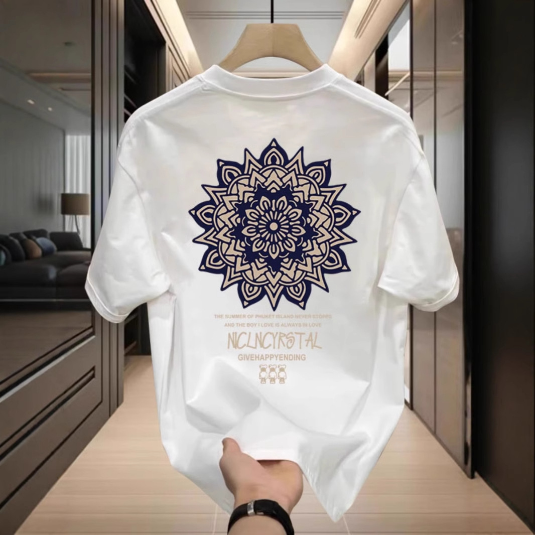 2026 Summer New Men's Heavyweight 100% Cotton T-Shirt, Loose Fit, Trendy Streetwear, Premium Quality, Casual Half-Sleeve Tops