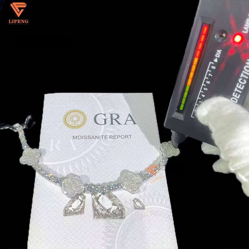 Lucky Four Leaf Hip Hop Jewelry 4mm S925 Silver Gold Plated Iced Out Moissanite Clover Tennis Bracelet - view 3