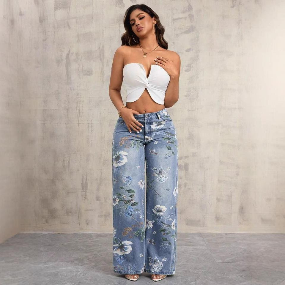 American street printed jeans for women's autumn fashion brand Vibe style, loose and versatile design sense