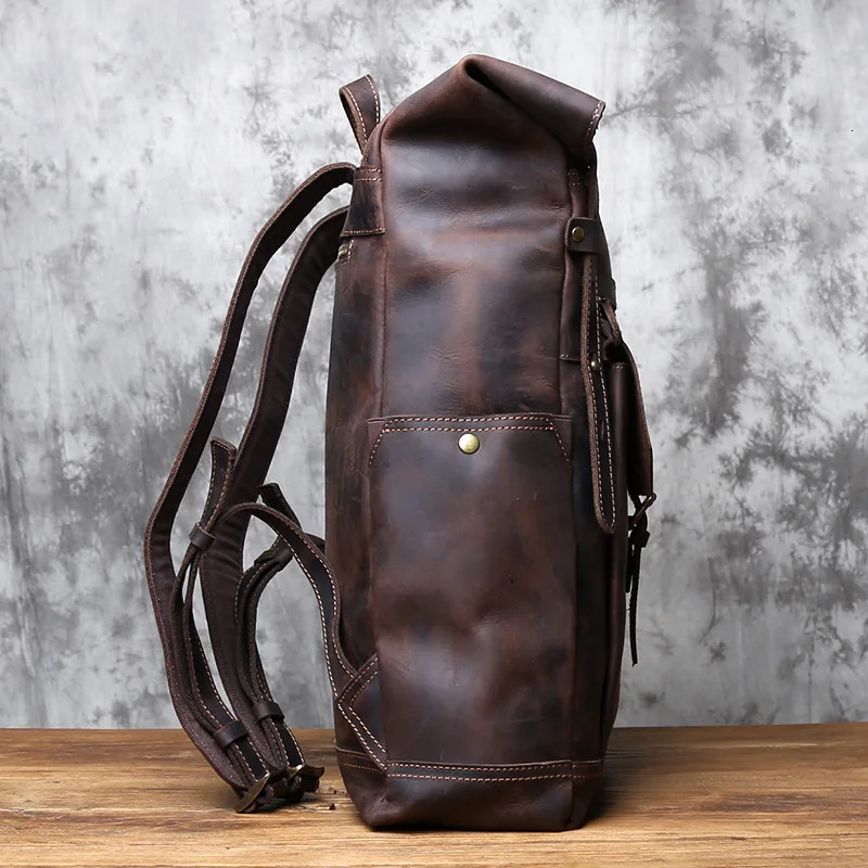NZPJ Vintage Genuine Leather Mens Backpack Crazy Horse Computer Bag Natural Top layer Cowhide Travel y260615 - view 5