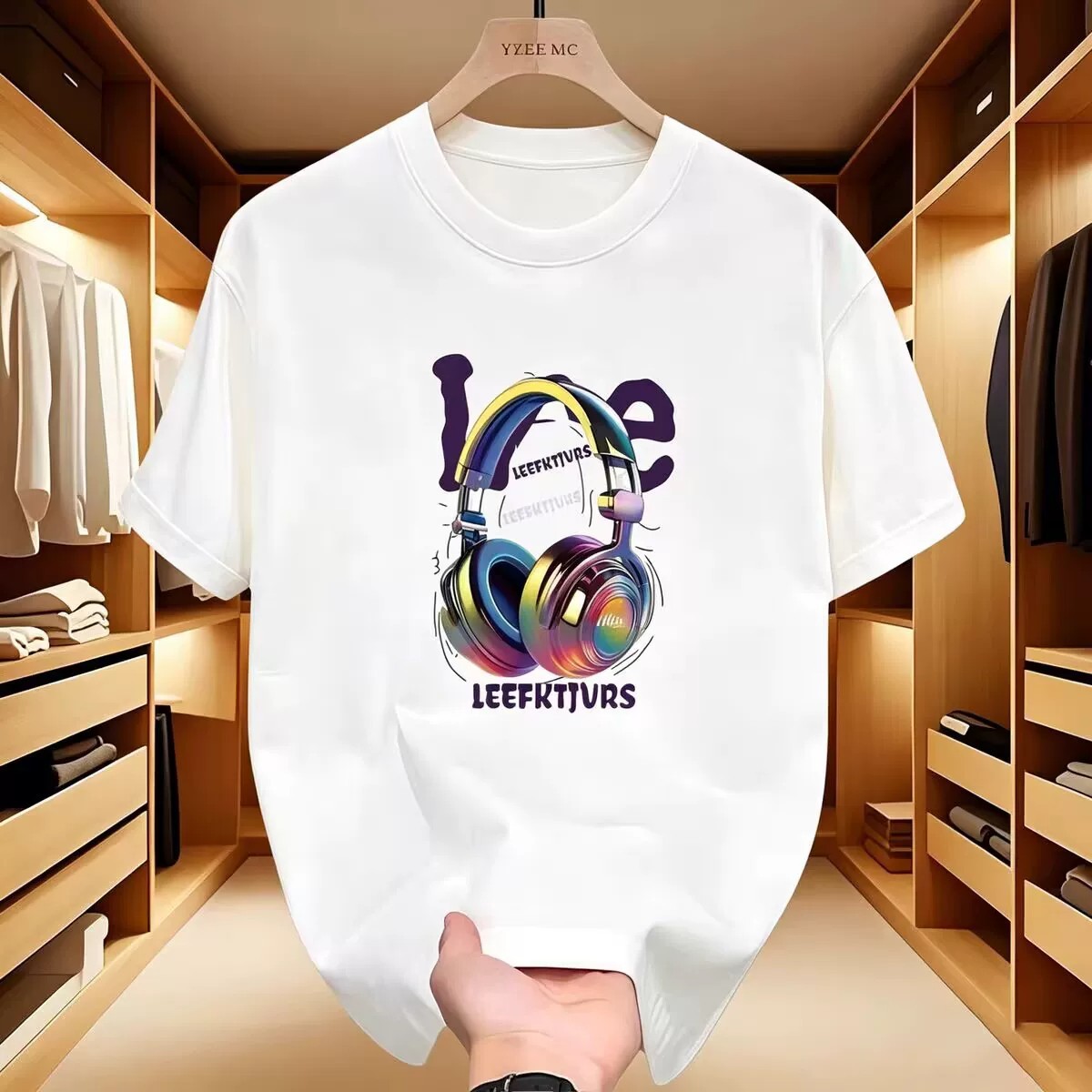 American-style Light Luxury 2026 New Summer Printed T-shirt, Unisex Loose Versatile Tee with Headphone Print