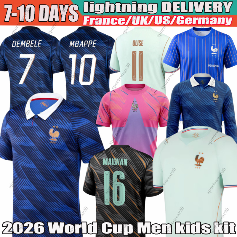 france world cup 2026 Mbappe Dembele Ekitike Doue Olise Soccer Jersey CHERKI Saliba Kante Thuram Barcola Tchouameni maillot france 2026 FFF Jerse