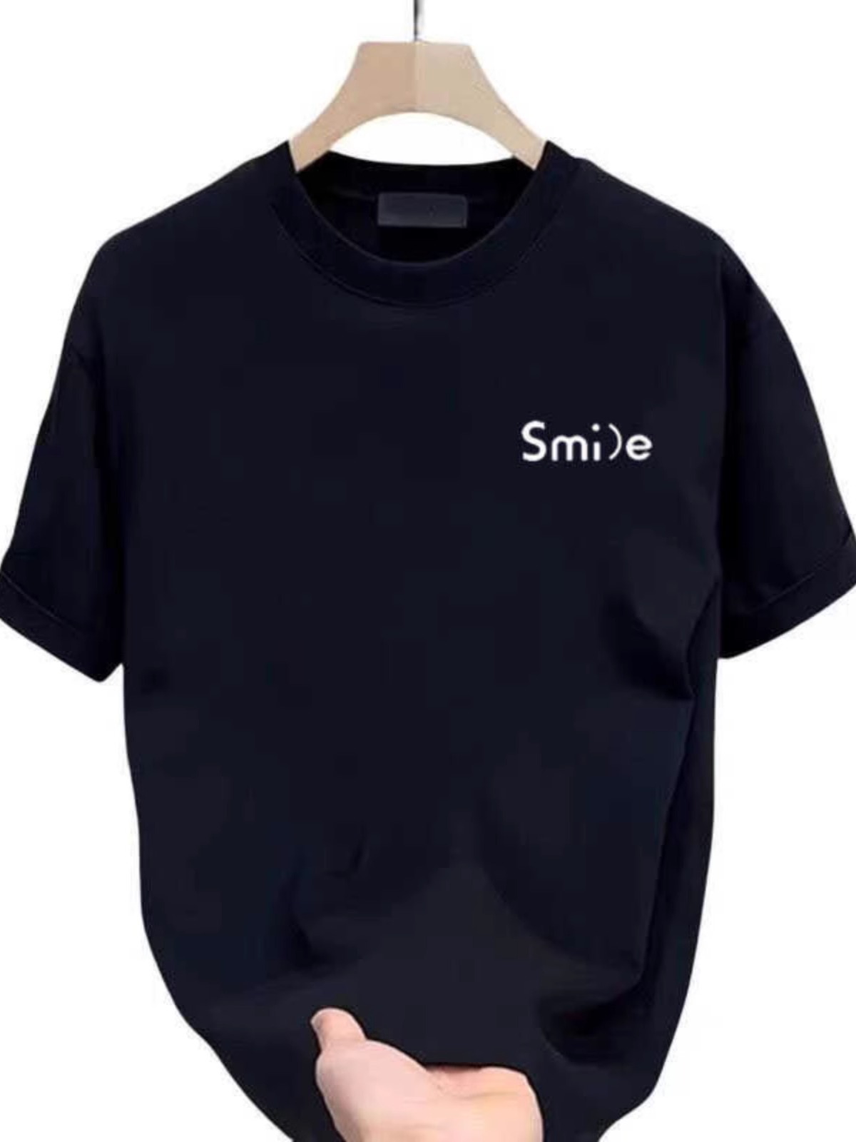 Men's Heavyweight Pure Cotton Short Sleeve T-Shirt, Ins Style Loose Crew Neck Letter Print Summer Casual Top