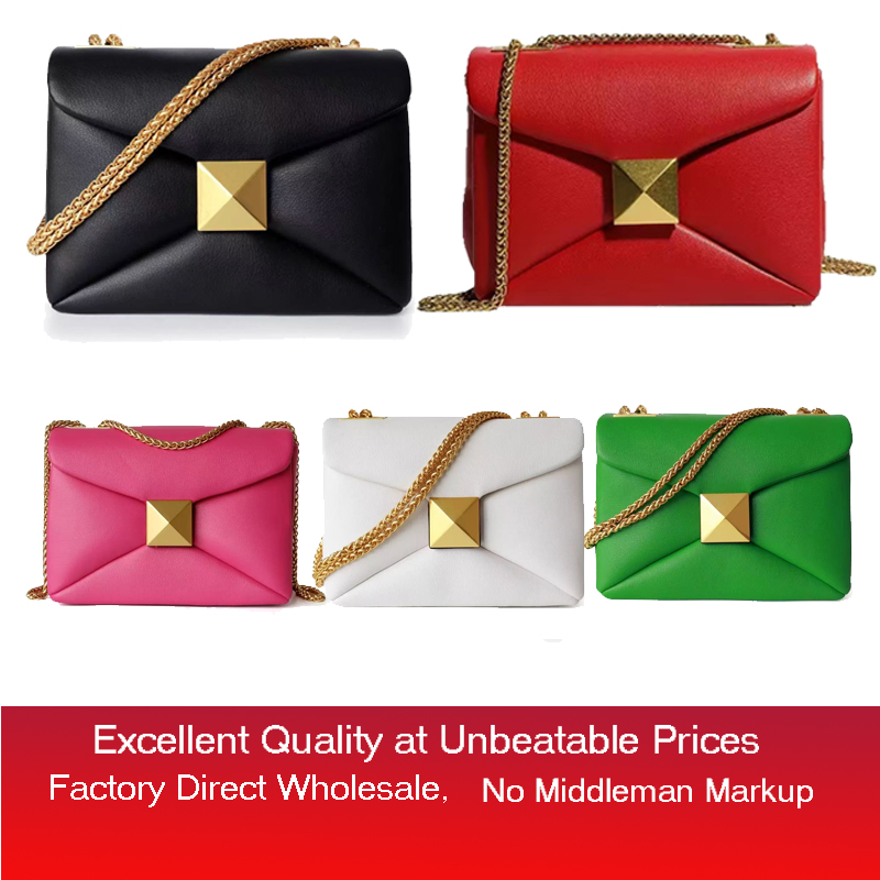2026 Fashion Designer Genuine Pyramid rivetLeather Small Square Bag High Quality Cowhide Underarm Shoulder BagsSoft Lambskin, Gold Hardware, Chain Sho