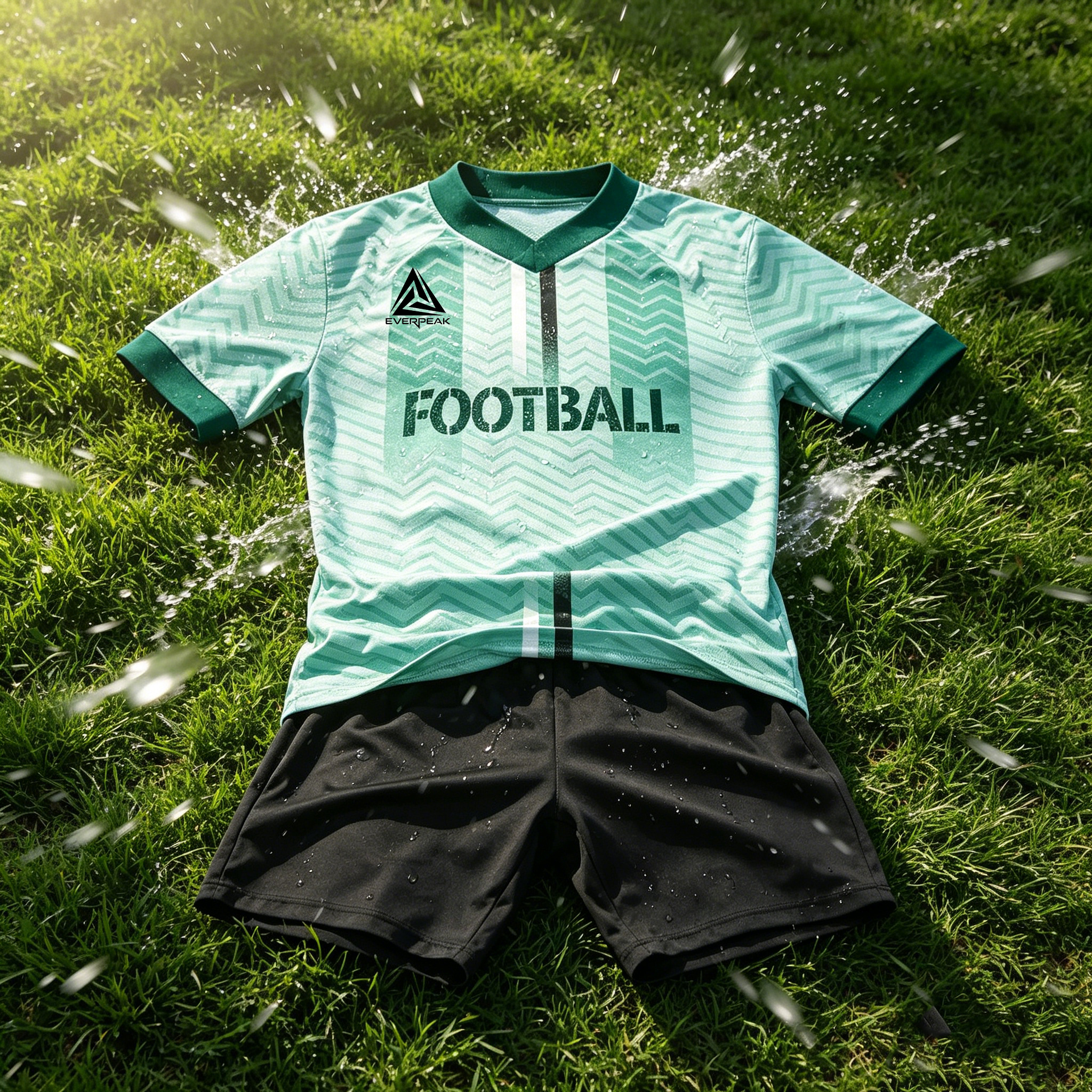 Custom V Neck Center Line Soccer Uniform Set Breathable Polyester OEM Football Jersey Shorts for Team Matches - view 6