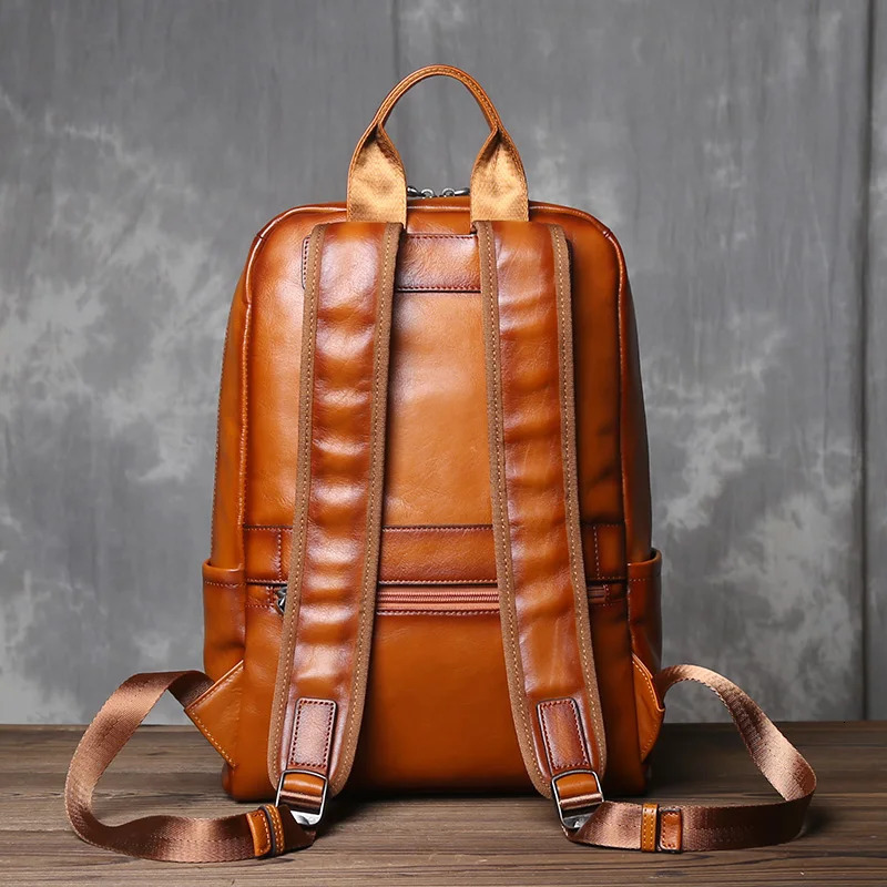 Vegetable Tanned Cowhide Shoulder Backpack Mens Head Layer Vintage Casual Multifunctional Large Capacity Computer Bag y260611 - view 3