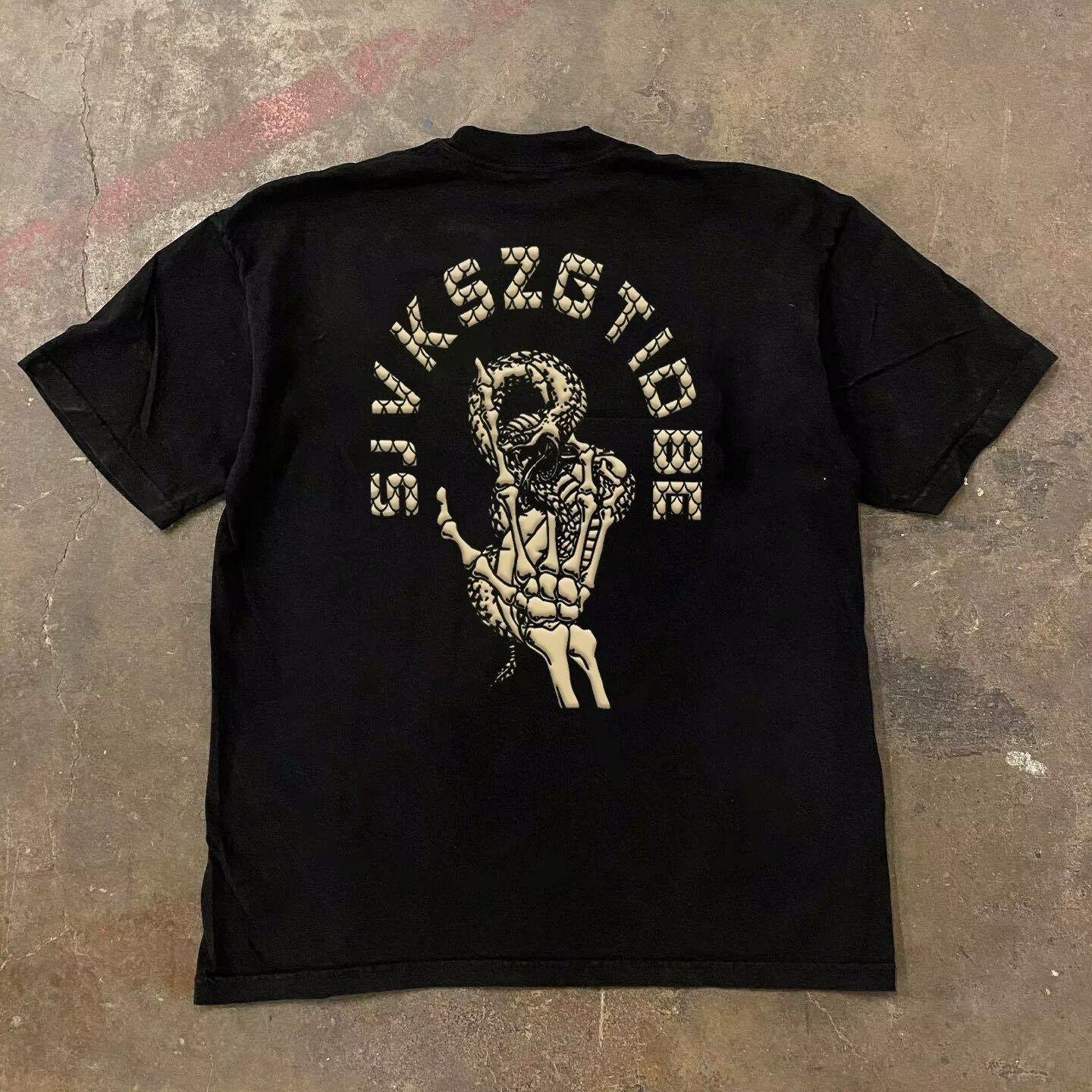 2026 Summer American High Street T-Shirt, Men's Loose Skull Print Short Sleeve, Chinese Streetwear Plus Size Casual Tee
