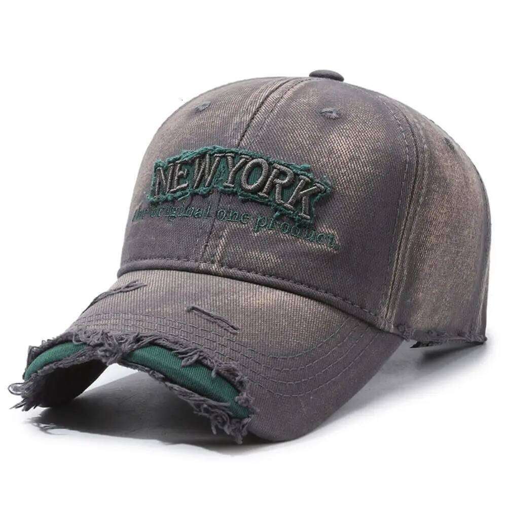 Letter New York Broken Hole Washed Cotton Adjustable Embroidery Baseball Cap Sunshade Hats For Man Women Fashion