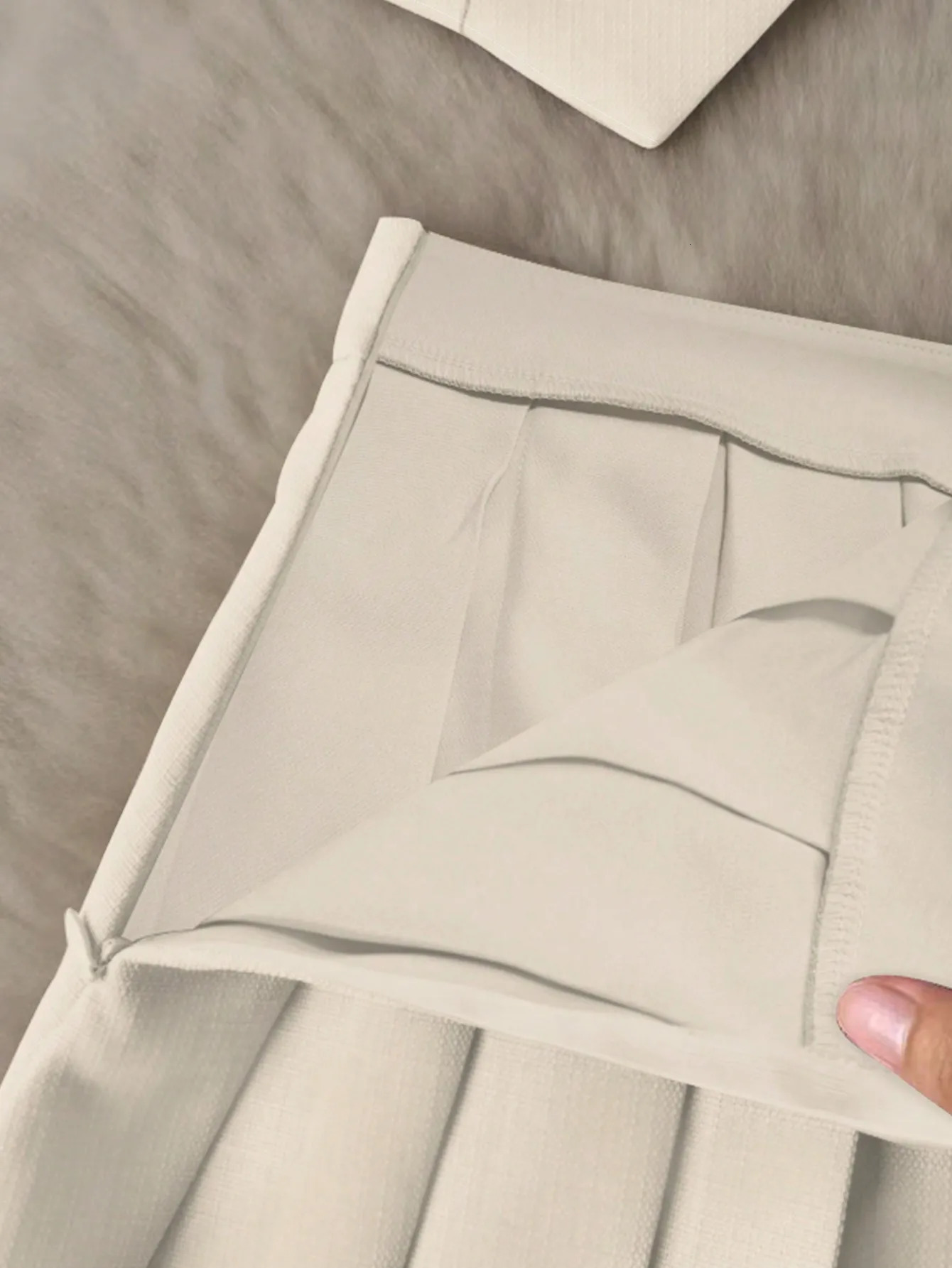 Womens Elegant Beige VNeck WaistCinching Vest Pleated Skirt 2 Piece Set Gold Button Blazer Waistcoat ALine Mini 260625 - view 7