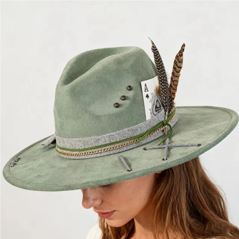 Color Blocking SuedeFedora Hats for Women Man Big Wide Brim Classic Suede Panama Hat Western Party hat sombrero rockero hombre 260527