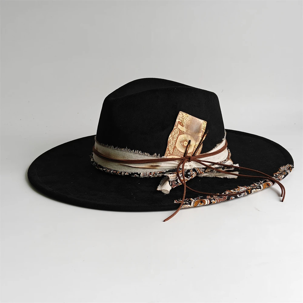 Color Blocking SuedeFedora Hats for Women Man Big Wide Brim Classic Suede Panama Hat Western Party hat sombrero rockero hombre 260527