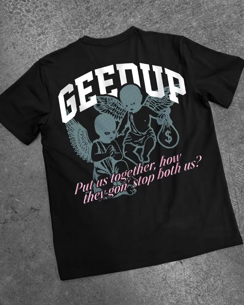 Men's T Shirts Harajuku Retro Streetwear T-Shirt With Geedup Japanese Tees KANJI LETTERING Graphic Vintage Mens Clothing For Summer