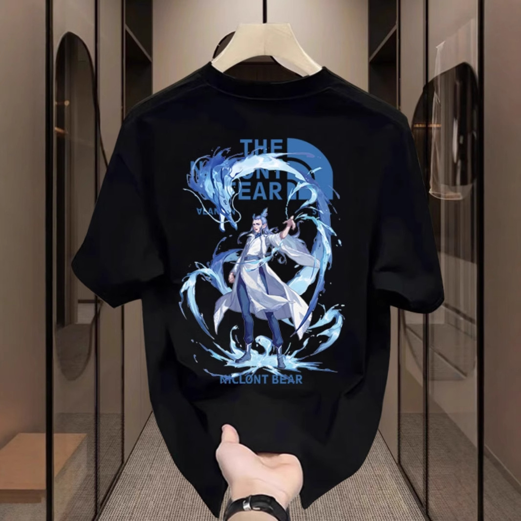 2026 Summer Men's T-Shirt, Mid-Sleeve, Crew Neck, Loose Fit, Casual Streetwear, Minimalist Graphic Print, Trendy Instagram Style Tops