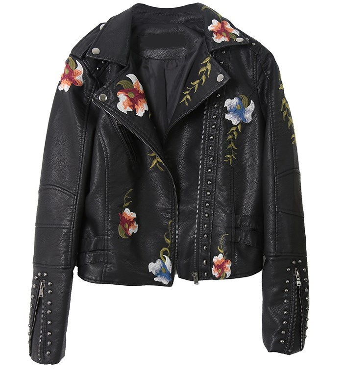 Black Candy Color Pu Leather Jacket Turn Down Collar Rivet Zipper Fashion Cool Outerwear Coat Tops Clothes S18101204