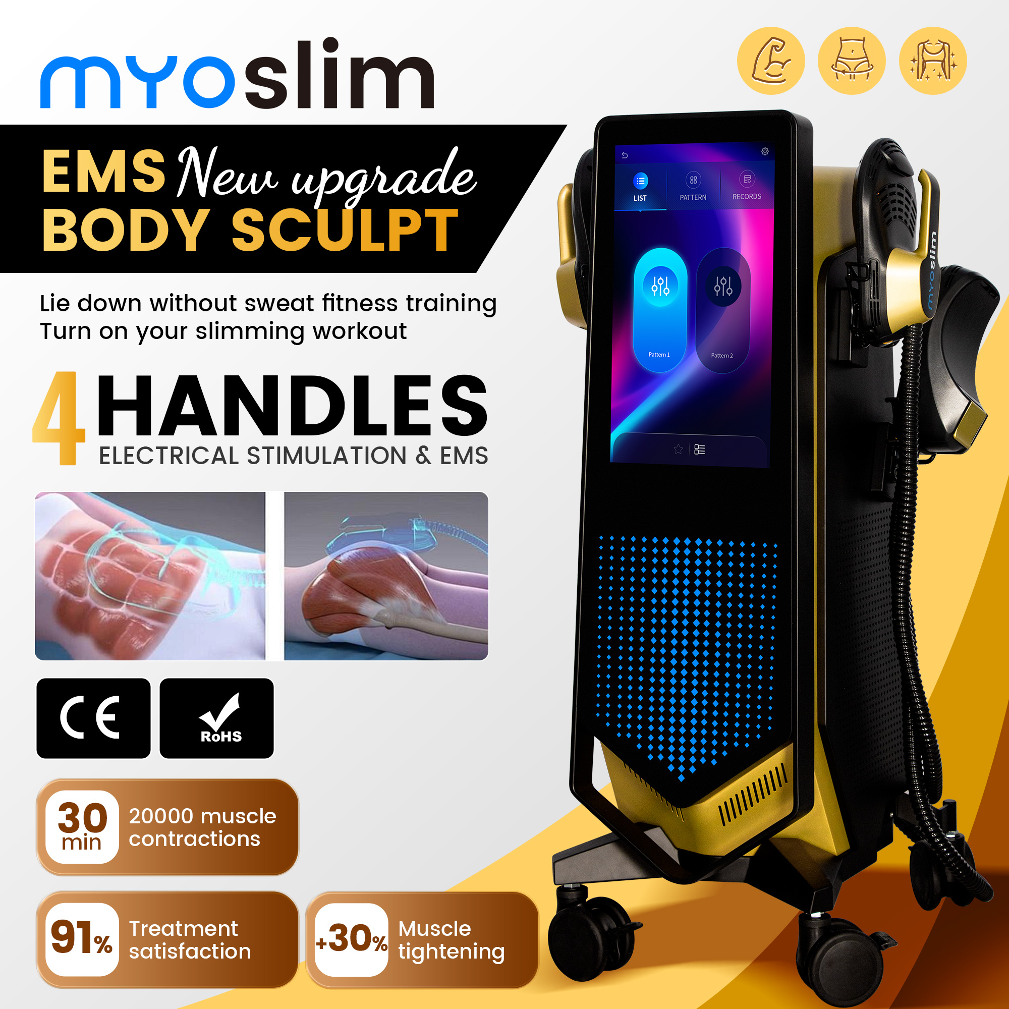 Myoslim EMS RF 6500W Body Sculpting Machine HIEMT Muscle Building Fat Burning Equipment for Beauty Salon Use