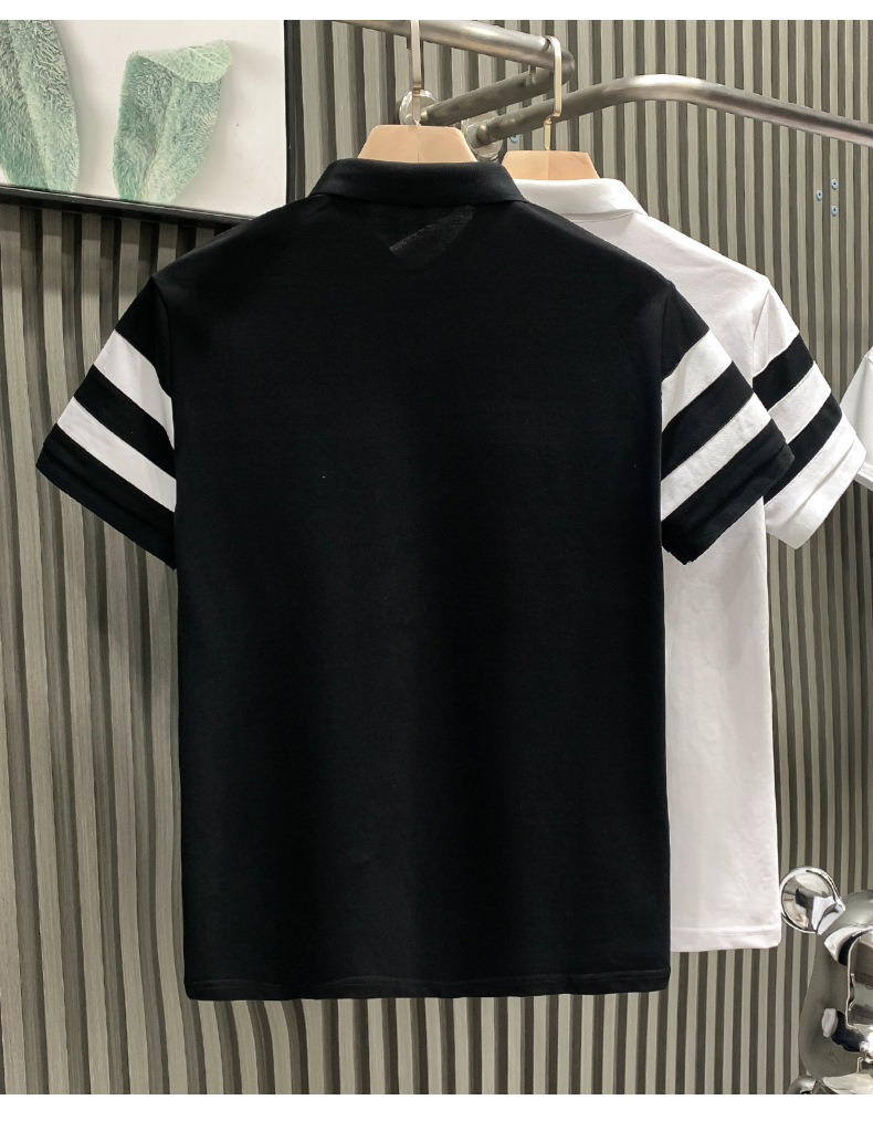Luxury Young Men's Designer Polo Shirt T-shirt High-end Quality Skin Friendly Comfortable Black And White Striped Lapel Short Sleeved Fashion Ver - view 5