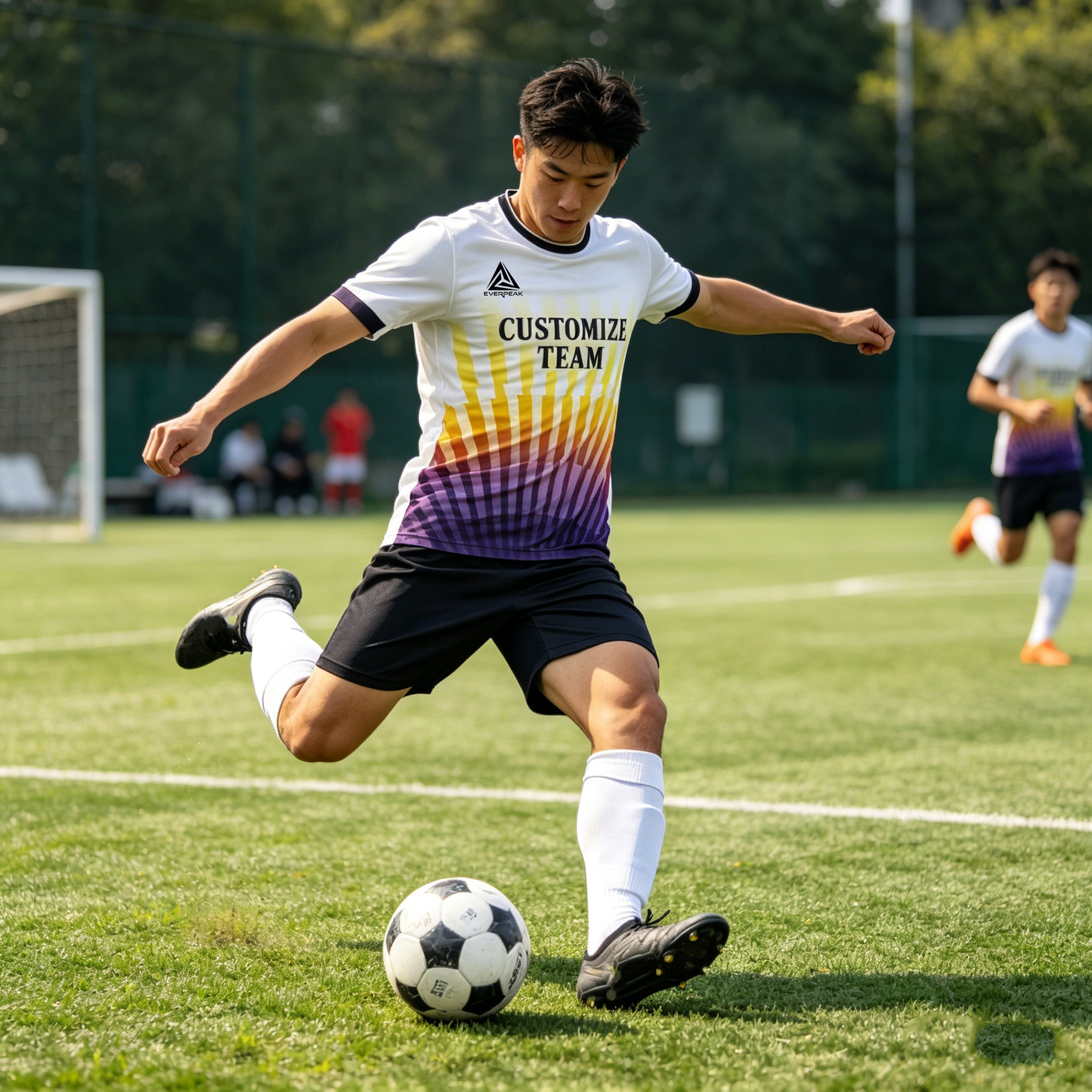 Custom Soccer Jersey Set Men White Yellow Purple Gradient Football Uniform with Shorts Personalized Team Name Number Quick Dry Kit - view 5