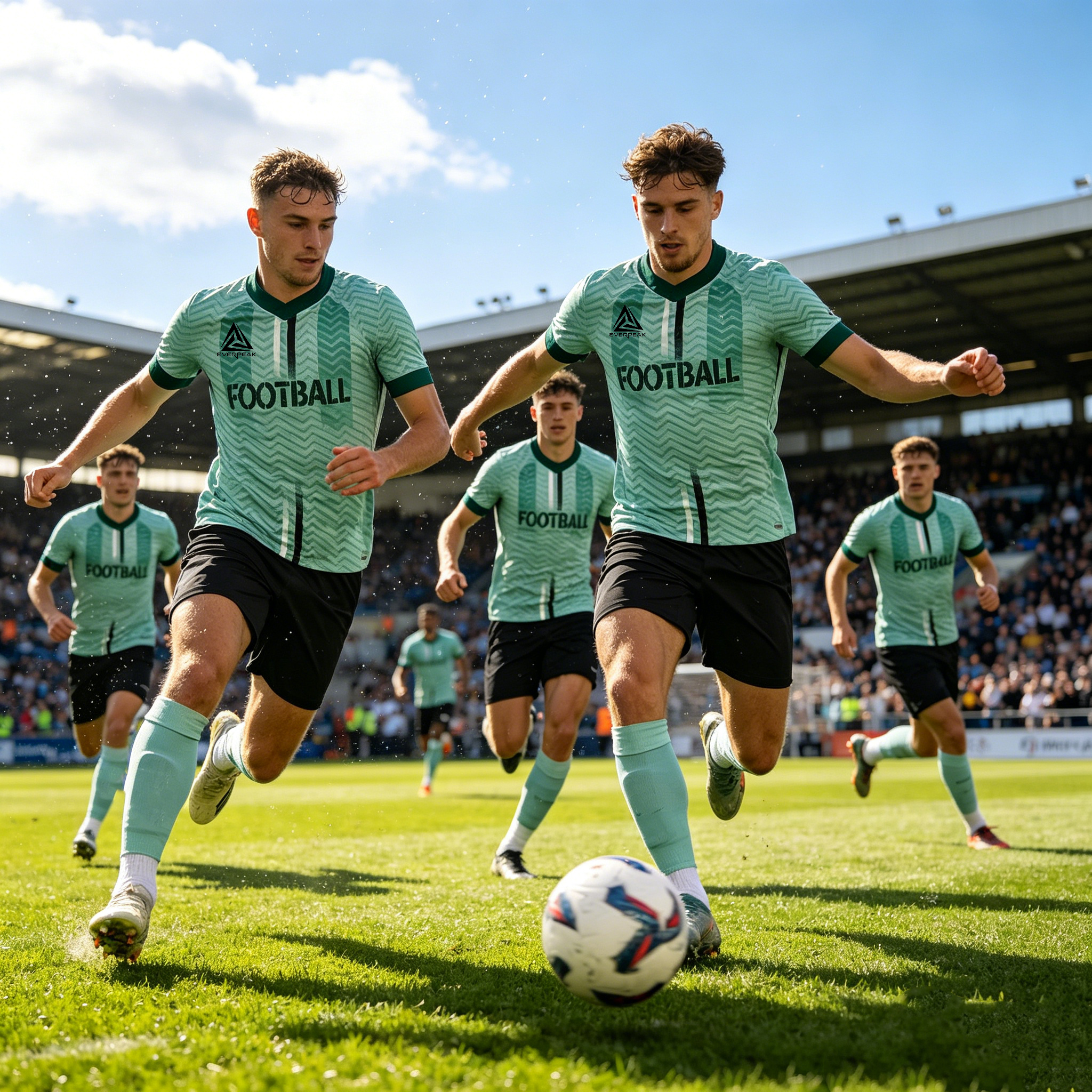 Custom V Neck Center Line Soccer Uniform Set Breathable Polyester OEM Football Jersey Shorts for Team Matches - view 4