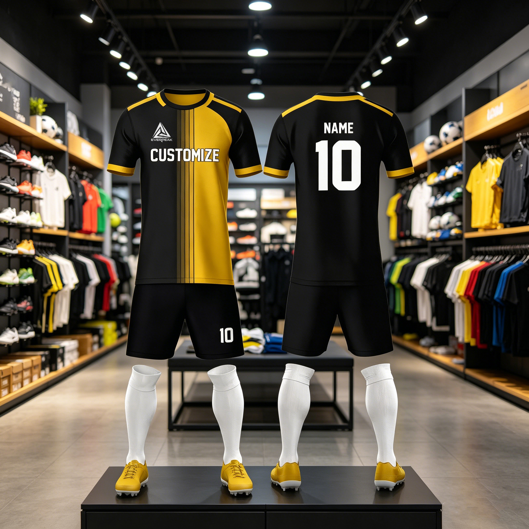 Custom Soccer Jersey Set Men Black Yellow Split Football Uniform with Shorts Personalized Name Number Breathable Quick Dry Team Training Kit - view 6