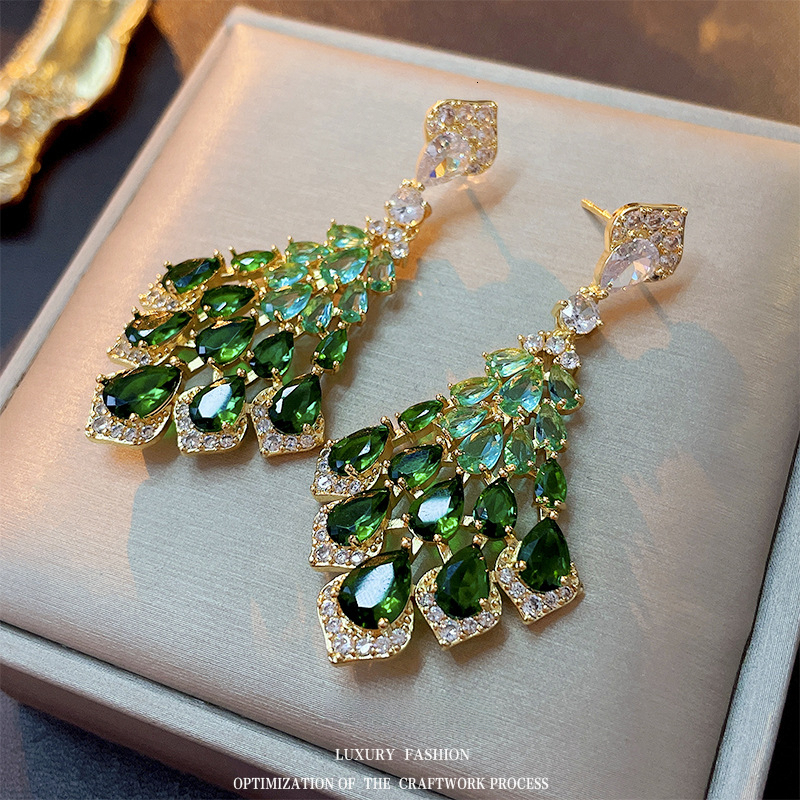 Vintage Earring Shandmade For Women Emerald Green Rectangle Zircon Drop Earrings Designer Luxury Halo Crystal Dangle Earrings For Women Wedding Prom P - view 6