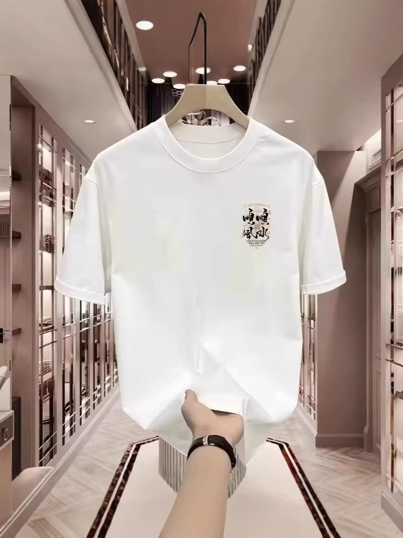 2026 Summer Men's 100% Cotton Heavyweight T-Shirt, Korean Style Loose Fit, Trendy Streetwear Crew Neck Short Sleeve, Casual Baggy Tees