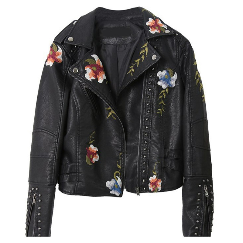 Black Candy Color Pu Leather Jacket Turn Down Collar Rivet Zipper Fashion Cool Outerwear Coat Tops Clothes S18101204