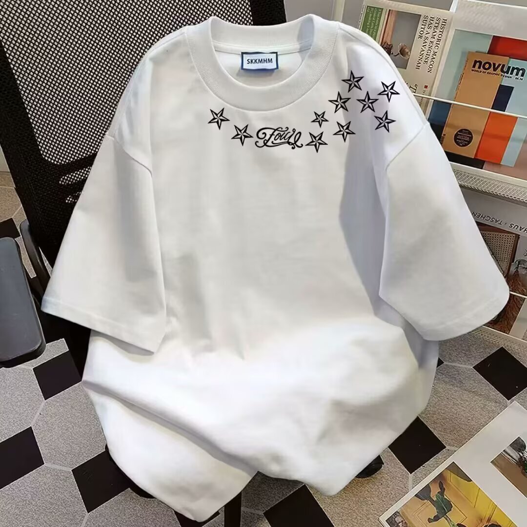 Luxury Men's Top Designer T-shirt Loose Oversized Slimming Stretchy Comfortable Short Sleeved American Retro Pentagram Print Outdoor Casual Fashi