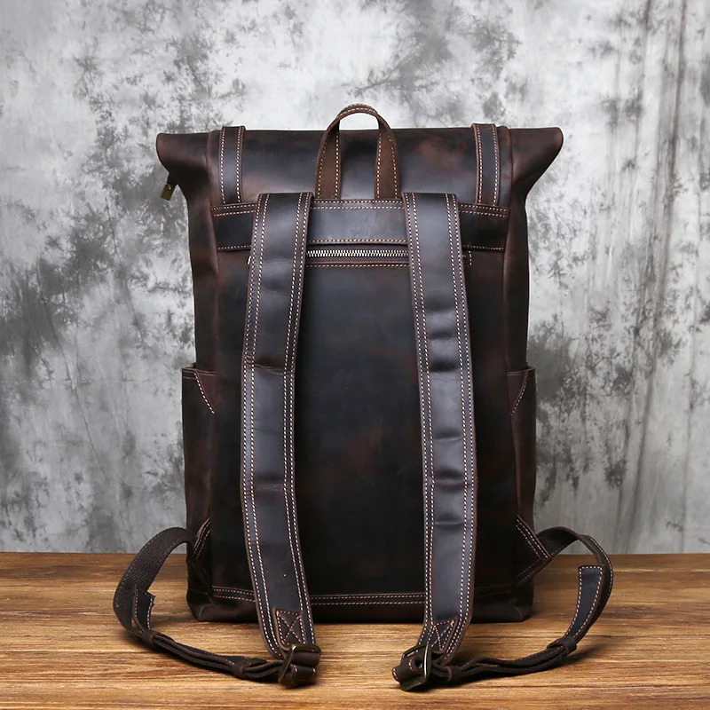 NZPJ Vintage Genuine Leather Mens Backpack Crazy Horse Computer Bag Natural Top layer Cowhide Travel y260615 - view 4